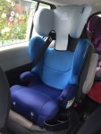 Diono Cambria 2 Highback booster car seat installed in captain's chair of middle row of 2012 Mazda5