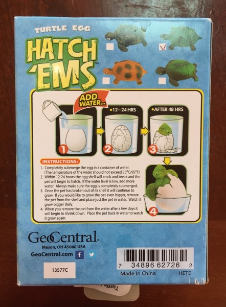 GeoCentral Hatch'ems back of box instructions for turtle type