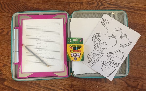 Crayola Light Up Tracing Pad in pink with pencil paper tracing sheets and colored pencils in Hearoo hard sided case