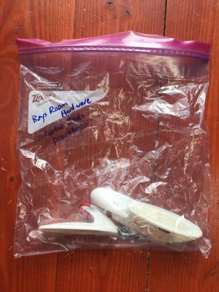 Ziploc clear gallon size clear storage bag with command hooks inside