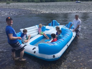 H20Go Bahama Wave Island Float on river with five kids riding inside