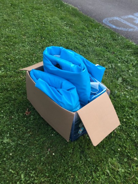 H20Go Bahama Wave Island float folded inside cardboard box