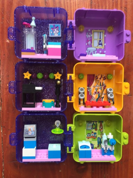 Lego Friends Play Cubes vet, music recording studio, and photography studio