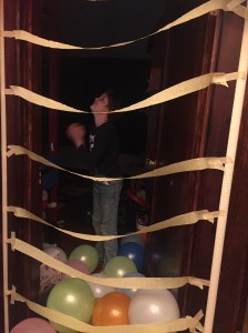 Child surprised by birthday balloon blast when opening bedroom door