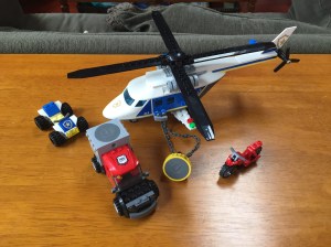 Lego helicopter police chase set with ATV motorcycle and armored vehicle