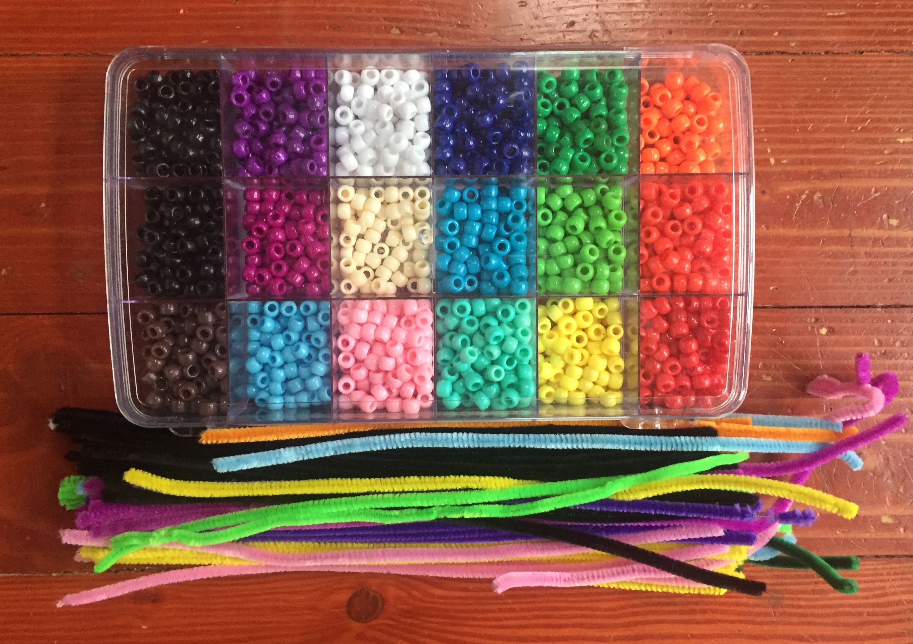 Rainbow pony beads in clear case with compartments and