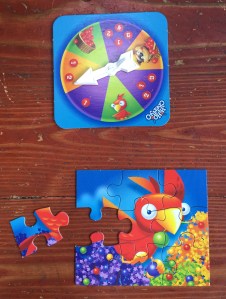 Hi Ho! Cherry-O game for preschoolers spinner with seven spaces and nine piece bird puzzle for cooperative method of playing
