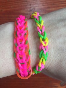 Rainbow Loom Mega Combo Set bracelet designs two rubber band bracelets on wrists