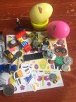 Play-doh Easter eggs Tom Nook Animal Crossing sticker Lego figures and pieces Hermione Grainger Harry Potter miniature figure coins spring sticker sheets