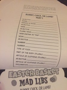 word list for Easter Mad Libs page example