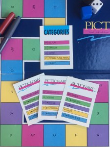 Pictionary category cards on t