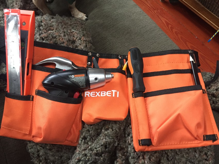 Rexbeti 15 piece kids tool set in orange adjustable tool belt