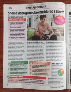 Article on should video games be considered sports from May issue of The Week Junior magazine for kids