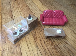 Calico Critters Chocolate Lounge accessory set with red sofa