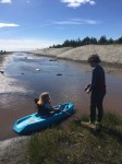 Lifetime Wave Youth Kayak in blue with child paddling on sandy creek bed