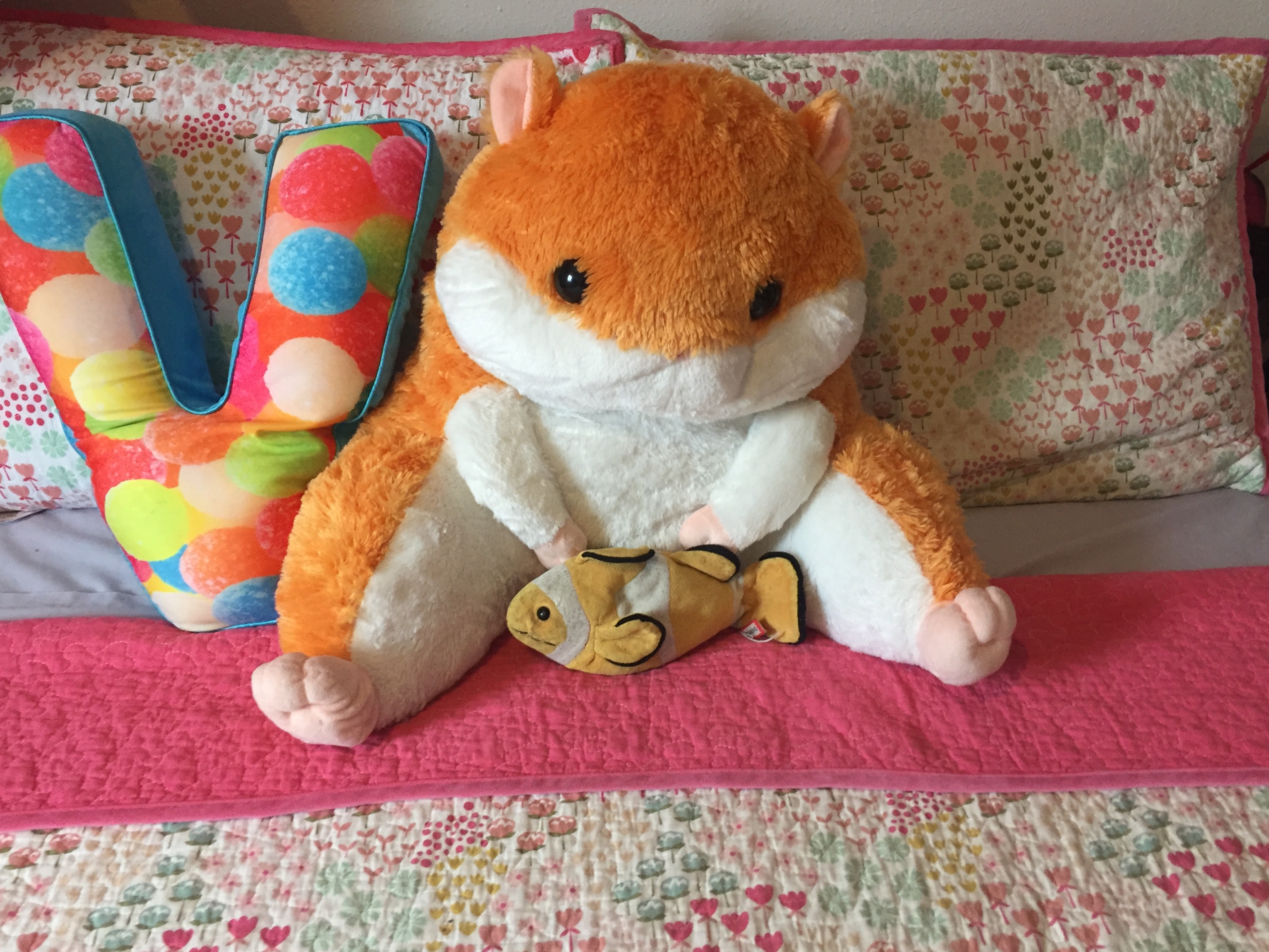 Pillowfort Fetching Florals sheet set comforter and shams with hamster backrest pillow and V pillow