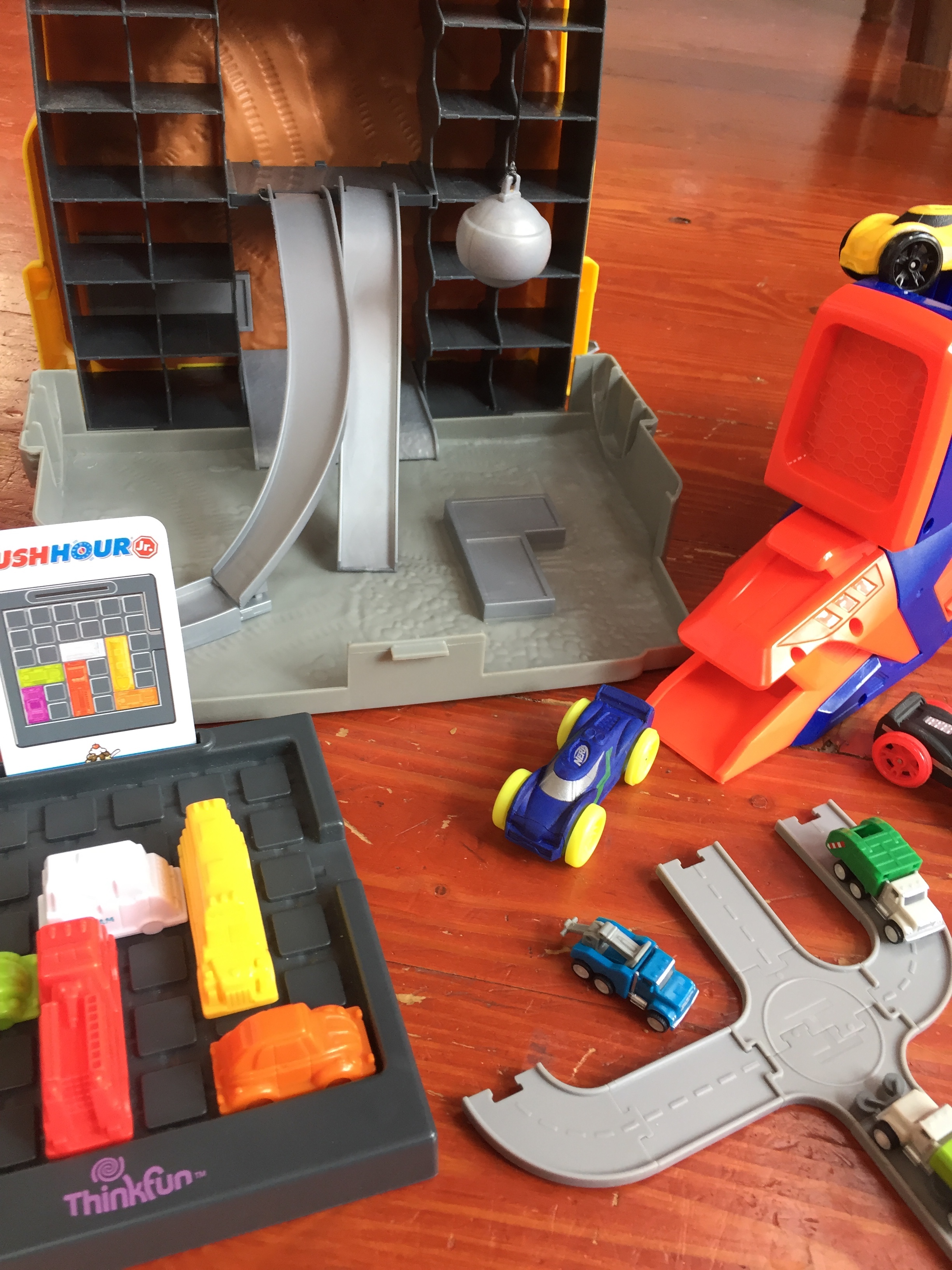 Tonka Tinys Construction play set Rush Hour Jr logic puzzle game Nerf Nitro foam car launcher Driven Pocket Series trucks and connected road pieces