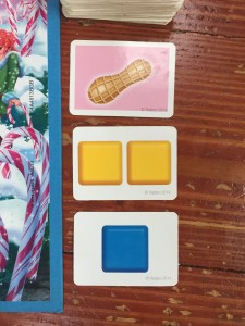 Candy Land cards blue square double yellow square and peanut