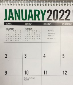 January 2022 calendar close up