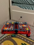 Color Shifters color changing Hot Wheels car with Battleships Shots game in front of Hemnes Daybed from IKEA