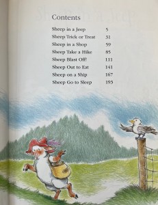 Sheep in a Jeep 5-Minute Stories by Nancy Shaw table of contents with eight stories