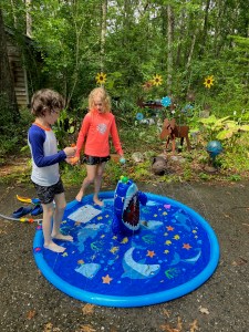 Inflatable shark water play mat splash pad