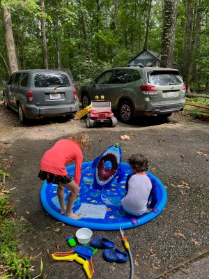 Inflatable shark water play mat for kids