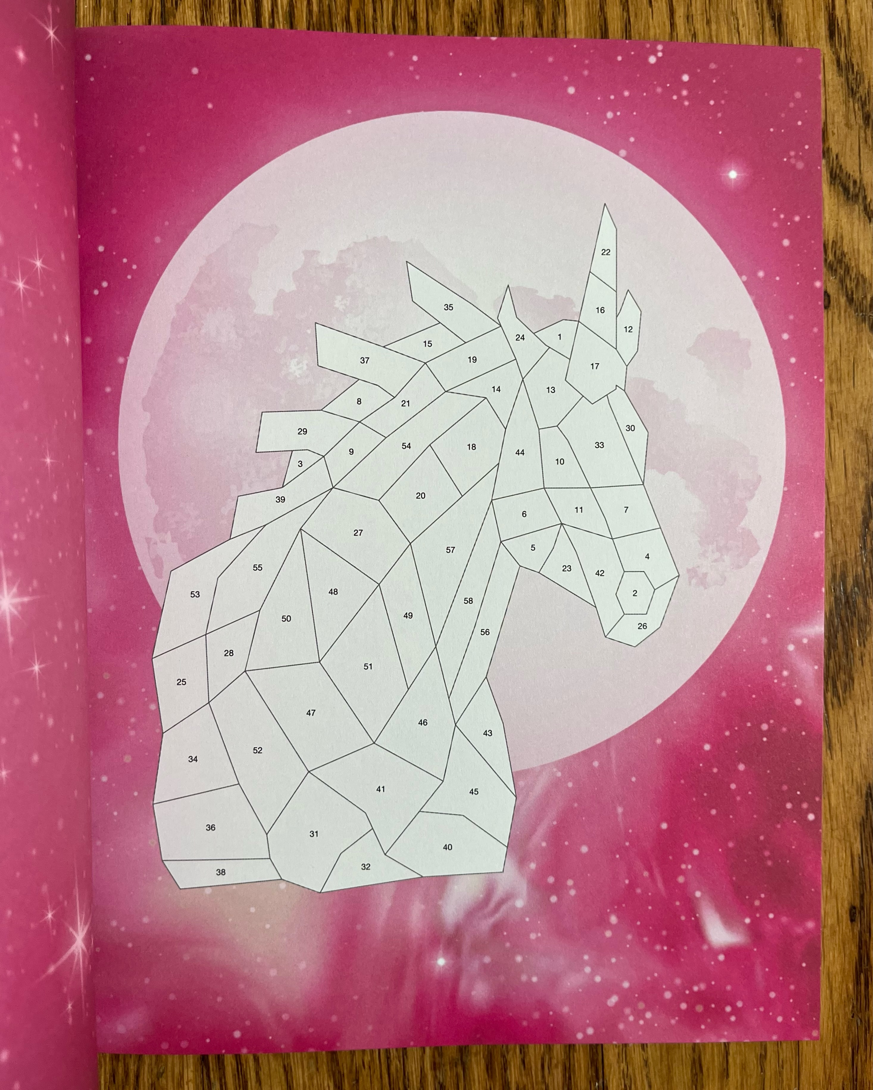 Sparkly Unicorn Sticker Mosaic page empty with numbered spaces