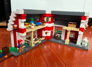 LEGO Minecraft The Red Barn set assembled with barn shown open