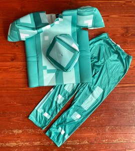 Disguise Minecraft Armor Deluxe child costume turquoise diamond armor three piece set pants hat shirt
