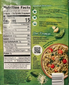 Knorr Pesta Pasta Sauce Mix back of packet with cooking instructions