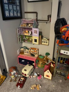 Calico Critter Corner collection of toys on carpet