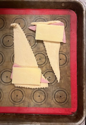 Pillsbury Croissants rolled out flat with ham and cheese