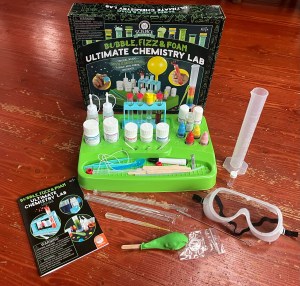 Science Academy Bubble, Fizz, and Foam Ultimate Chemistry Lab from MindWare science lab for kids with test tubes, safety goggles, and supplies