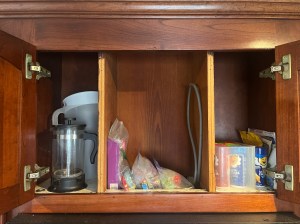 Clean and tidy above stove kitchen cabinets