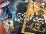 I Survived books, Great Battles for Boys World War II book, Nathan Hale's Hazardous Tales Treaties, Trenches, Mud, and Blood graphic novel history books for kids