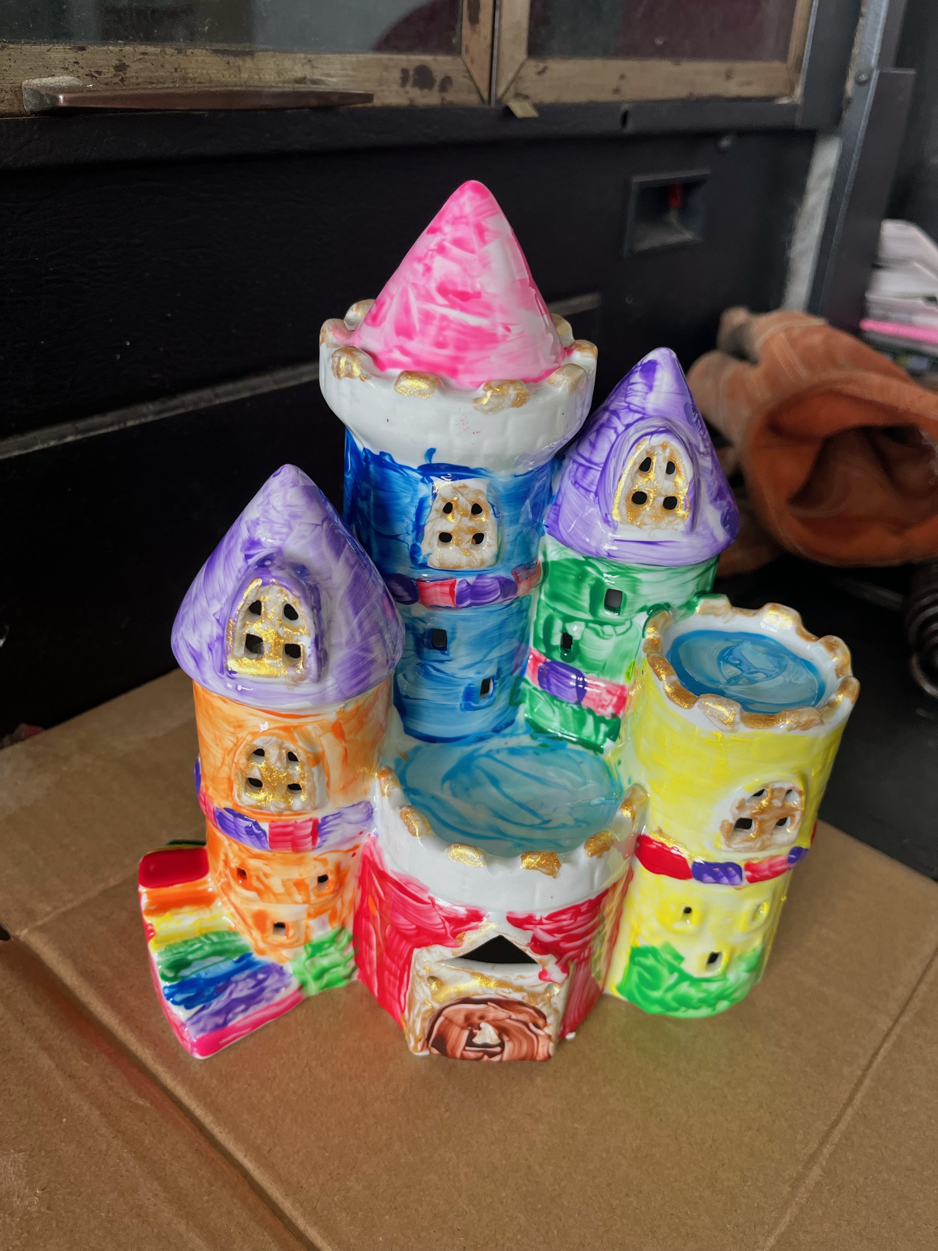 MindWare Paint Your Own Castle Night Light decorated by ten year old child