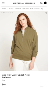 Universal Standard Zoe Half Zip Funnel Neck Pullover in Ivy