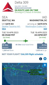 FlightAware mobile screenshot with information and map for Delta flight 309