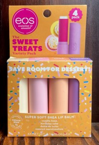 EOS Sweet Treats variety pack of four stick lip balm flavors