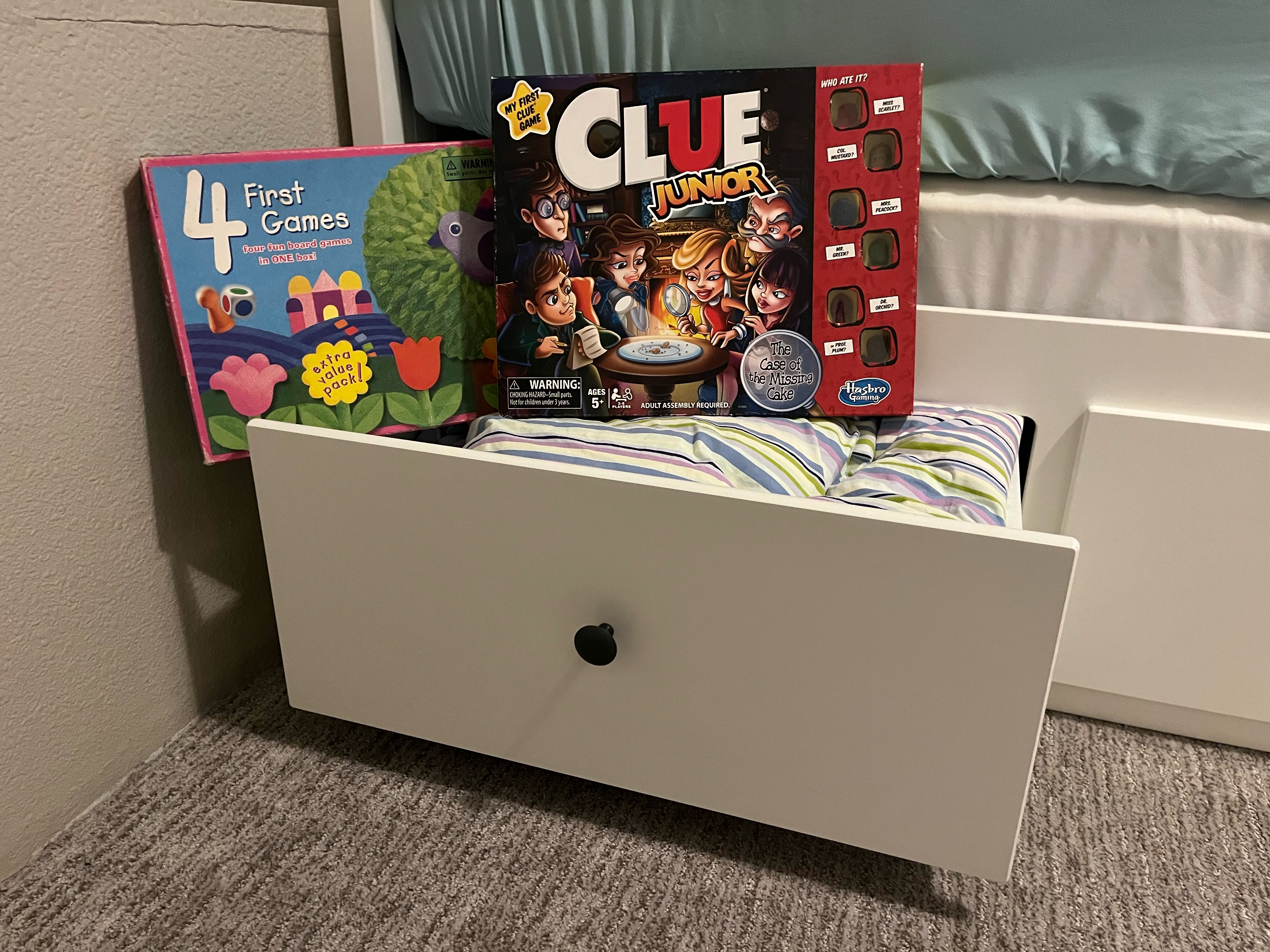  Best posts by month from Practically Apparent shows Hemnes daybed, Clue junior classic board game, and Four Games in one box