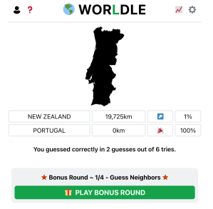 Worldle Daily online geography game Portugal country guess