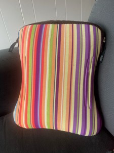 Built NY neoprene laptop sleeve protector case in striped rainbow pattern