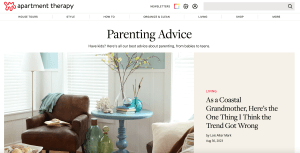 Apartment Therapy website Parenting Advice landing page