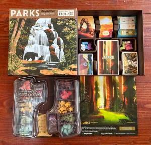 Parks board game box open with