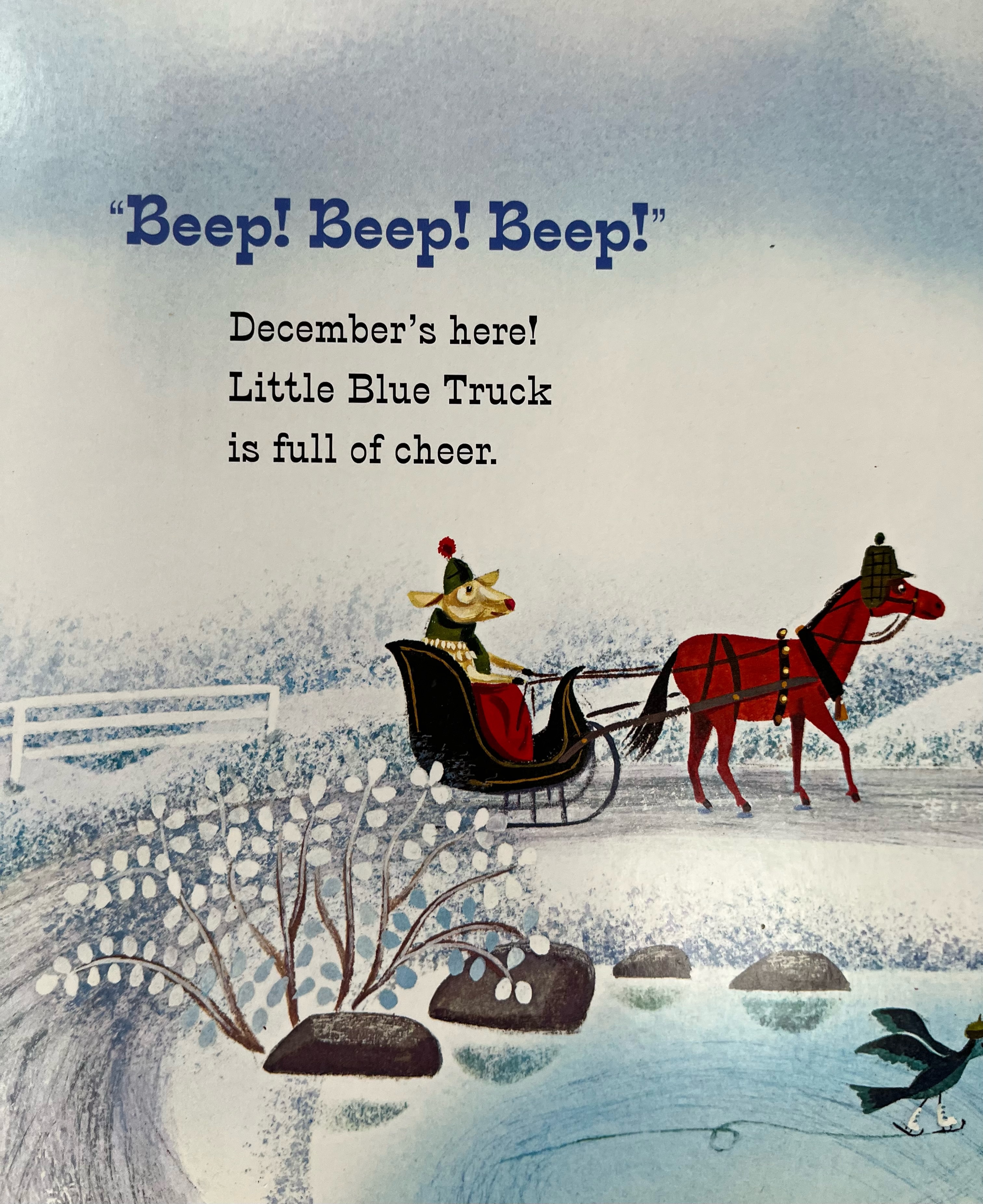 First page of Little Blue Truck's Christmas board book by Alice Schertle