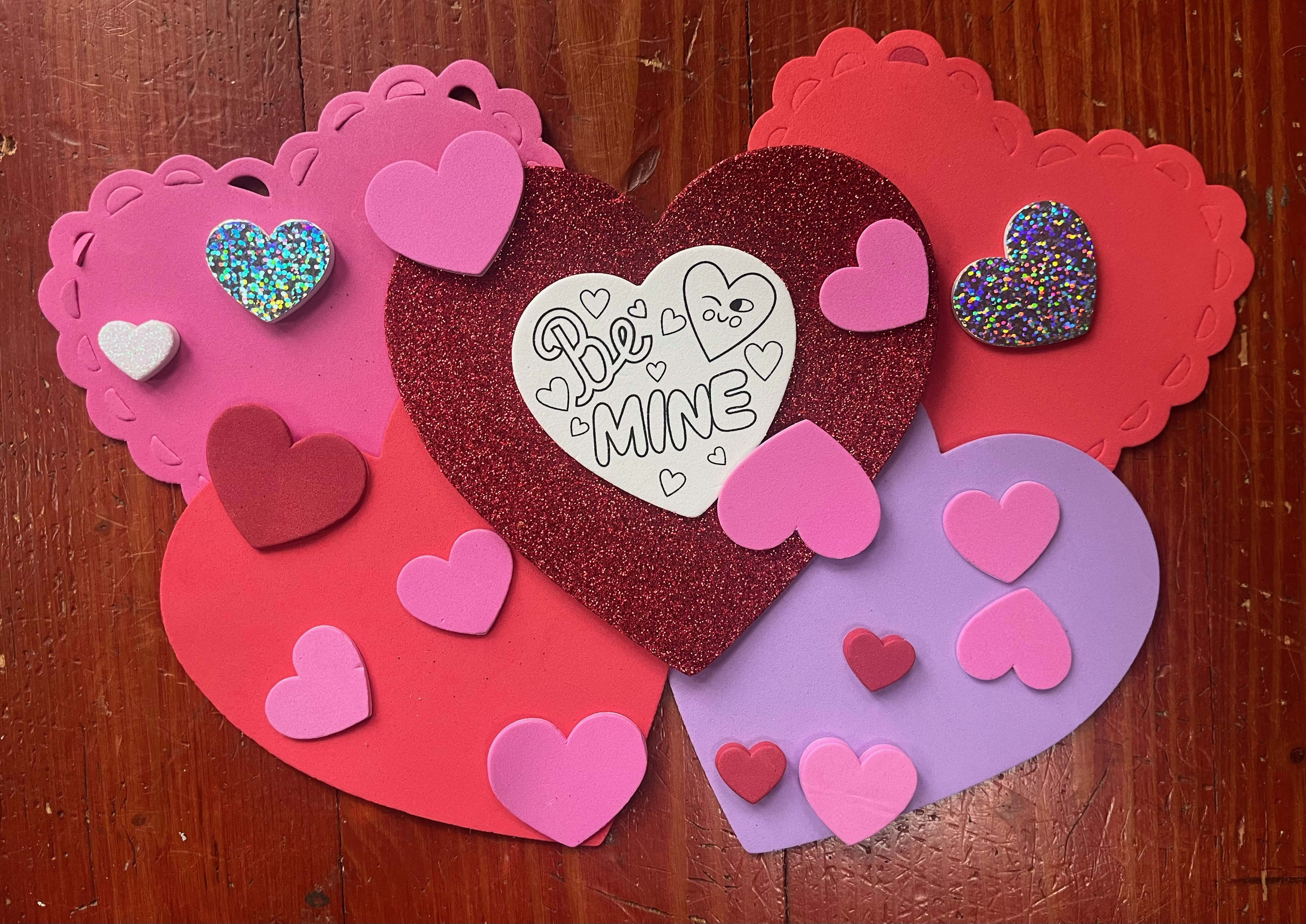Foam craft hearts for Valentine's Day