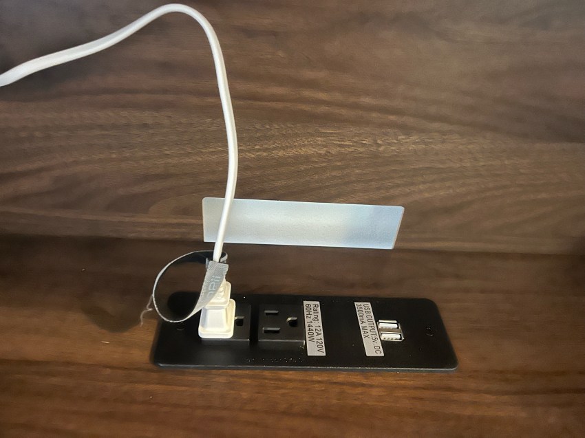 Electrical cords plugged in inside Loring Secretary Desk