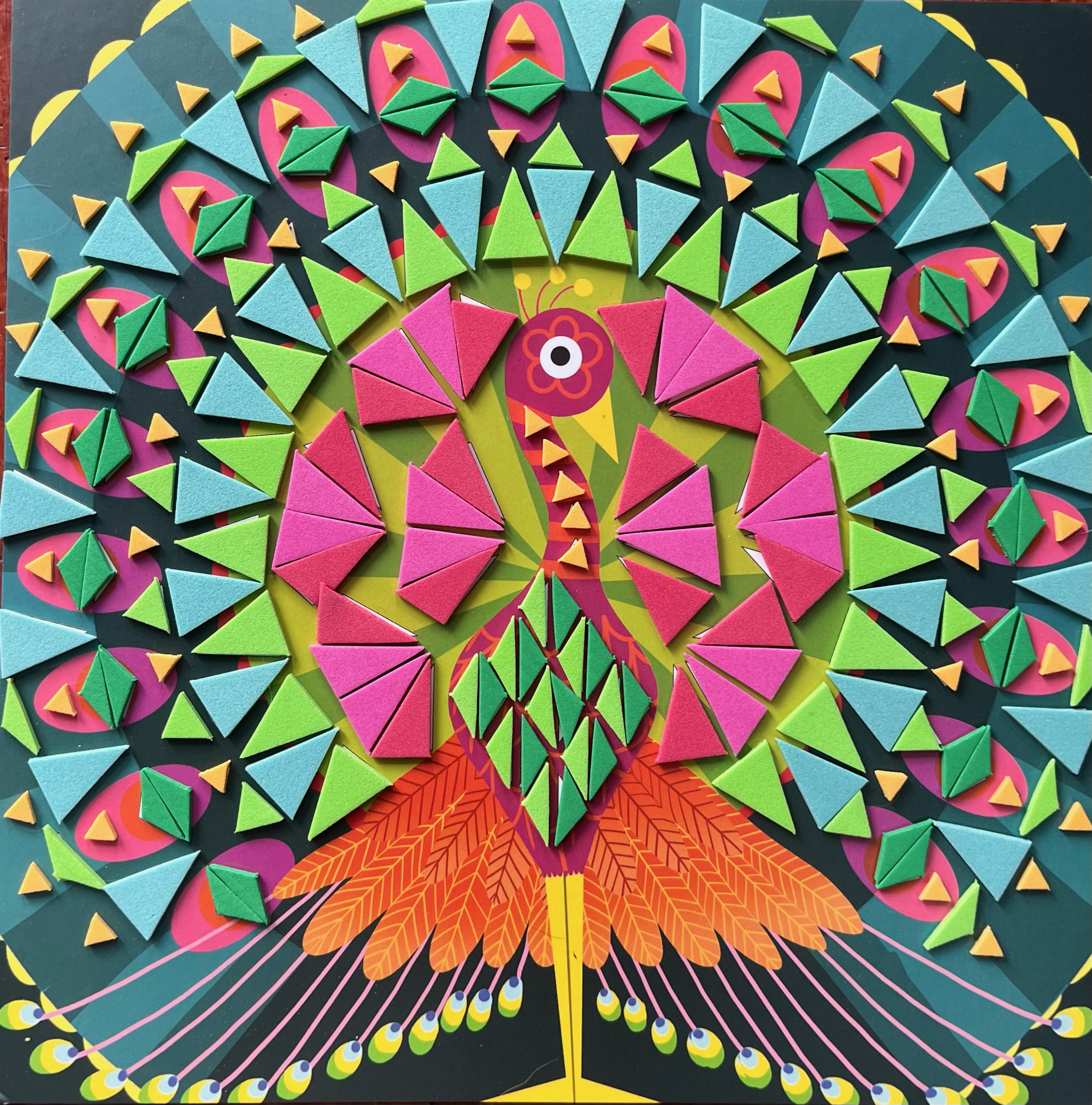 Djeco Sticker Mosaic Craft Kit for Kids Peacock with foam stickers