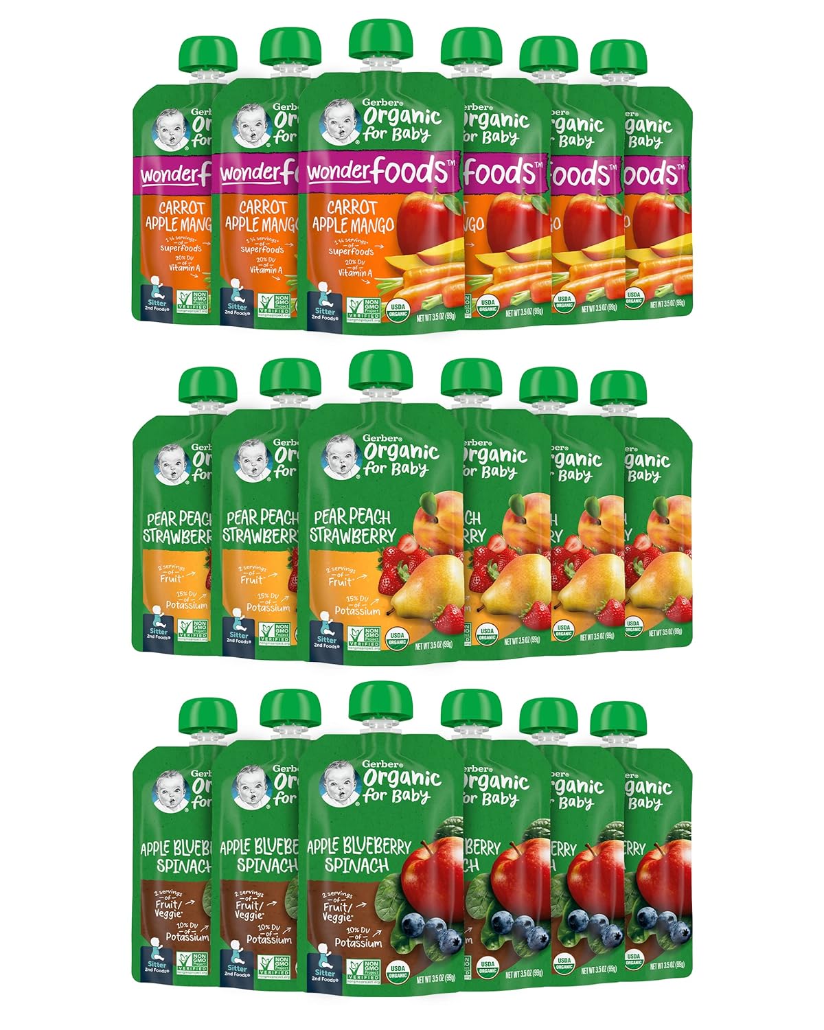 Gerber Organic 2nd Food Pouches, Fruit and Veggie Variety, Pack of 18 on Amazon